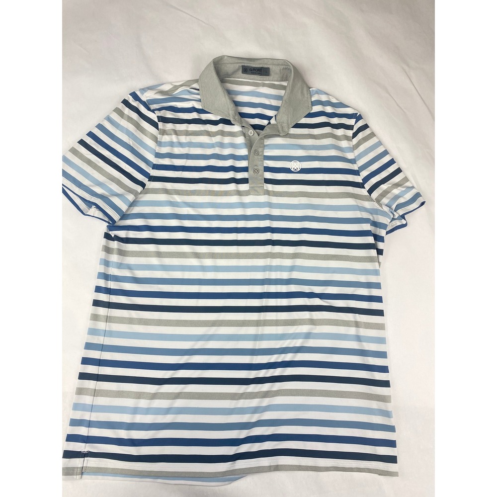 G/Fore Polo Shirt Men's Size XL Blue Striped Golf Performance Short Sleeve